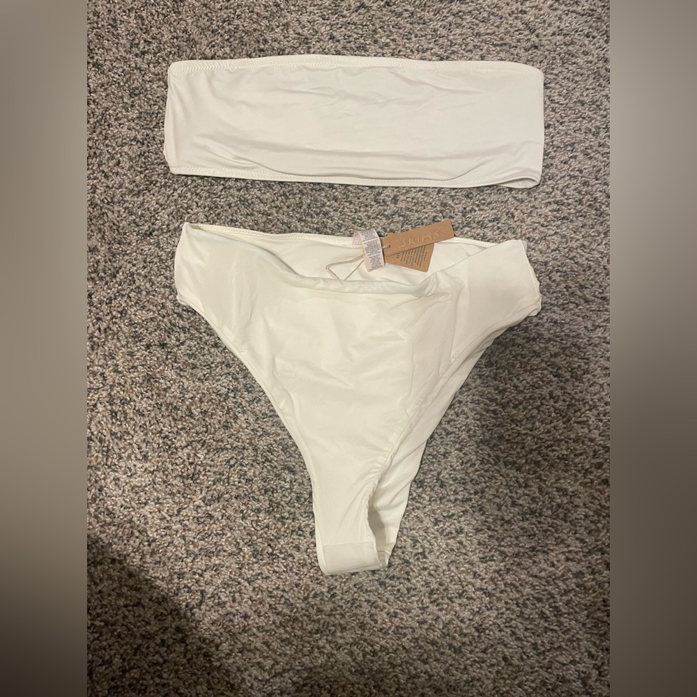 SKIMS Cream High Waisted Bikini Bottoms and Bandeau Top!